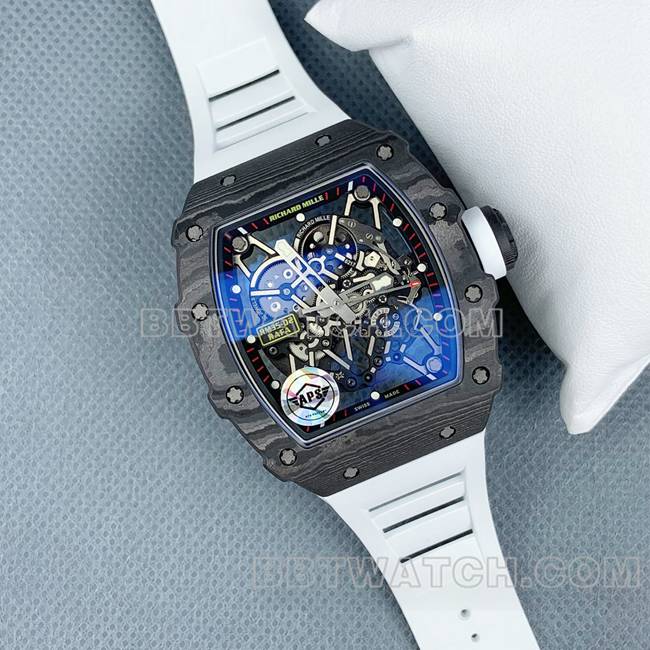 1:1复刻手表APS厂理查德米勒碳纤维白色橡胶表带RM35-02正面实拍图