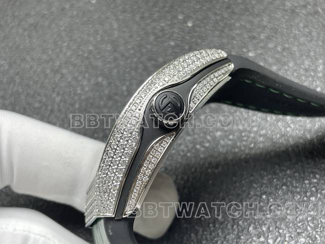 法兰克穆勒最优复刻手表ABF厂V45钻盘钻壳绿色皮革表带侧面实拍图