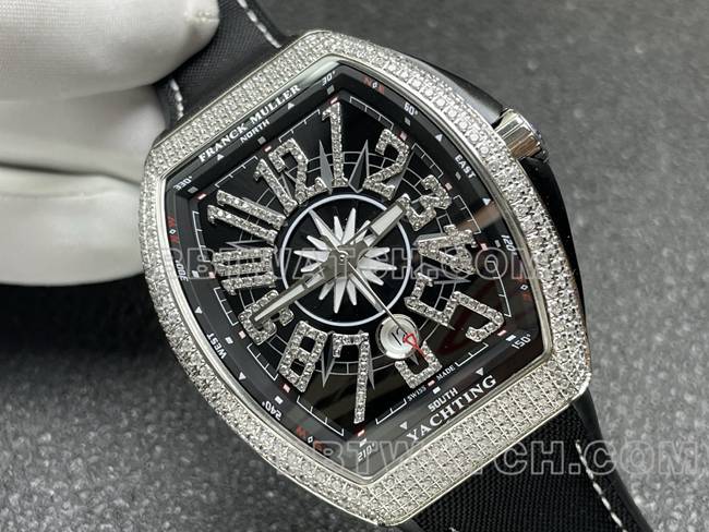 法兰克穆勒1:1复刻手表ABF厂V45黑盘钻壳皮革表带正面实拍图