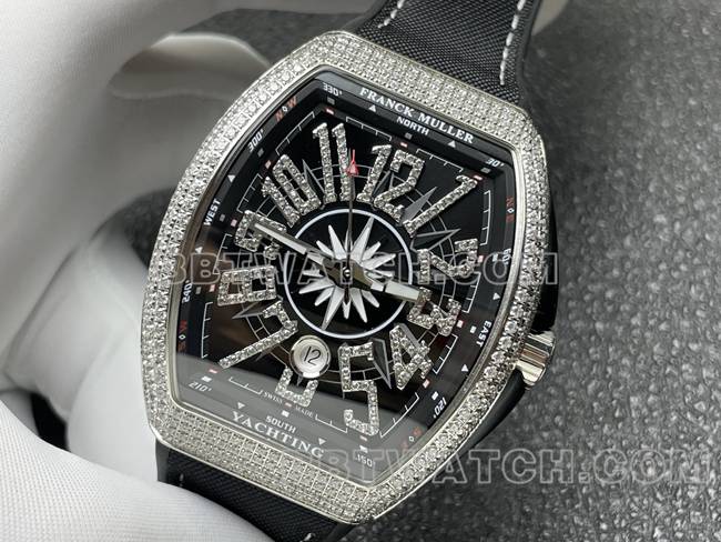 法兰克穆勒1:1复刻手表ABF厂V45黑盘钻壳皮革表带正面实拍图