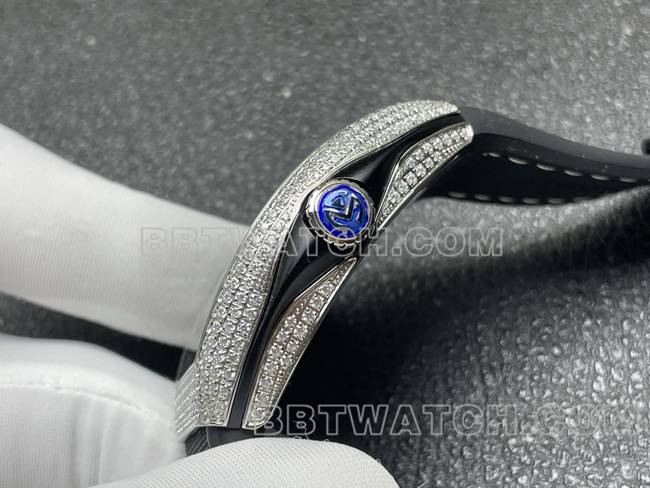 法兰克穆勒1:1复刻手表ABF厂V45黑盘钻壳皮革表带侧面实拍图