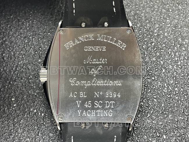法兰克穆勒1:1复刻手表ABF厂V45黑盘钻壳皮革表带背面实拍图