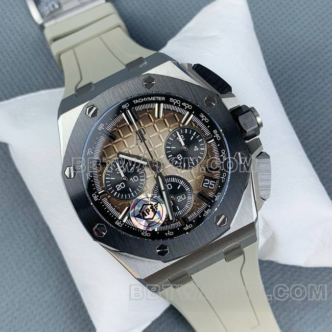 顶级复刻手表APS厂皇家橡树离岸型爱彼浅棕盘26420正面实拍图