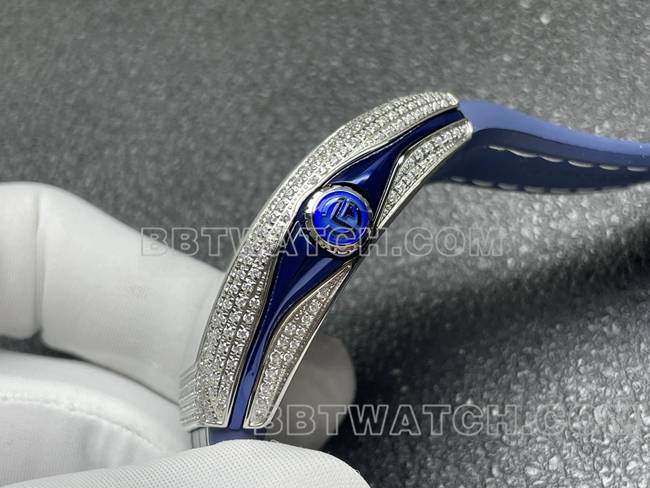法兰克穆勒超级克隆手表ABF厂V45钻盘钻壳蓝色皮革表带侧面实拍图