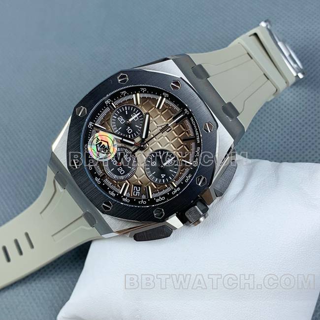 顶级复刻手表APS厂皇家橡树离岸型爱彼浅棕盘26420正面实拍图