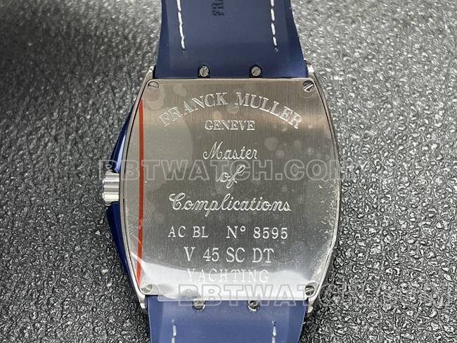 法兰克穆勒超级克隆手表ABF厂V45钻盘钻壳蓝色皮革表带背面实拍图