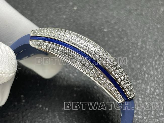 法兰克穆勒超级克隆手表ABF厂V45钻盘钻壳蓝色皮革表带侧面实拍图