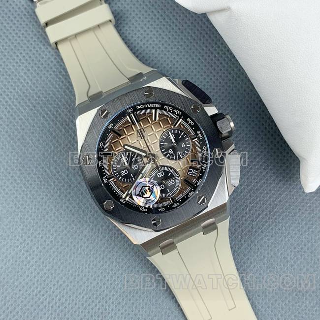 顶级复刻手表APS厂皇家橡树离岸型爱彼浅棕盘26420正面实拍图