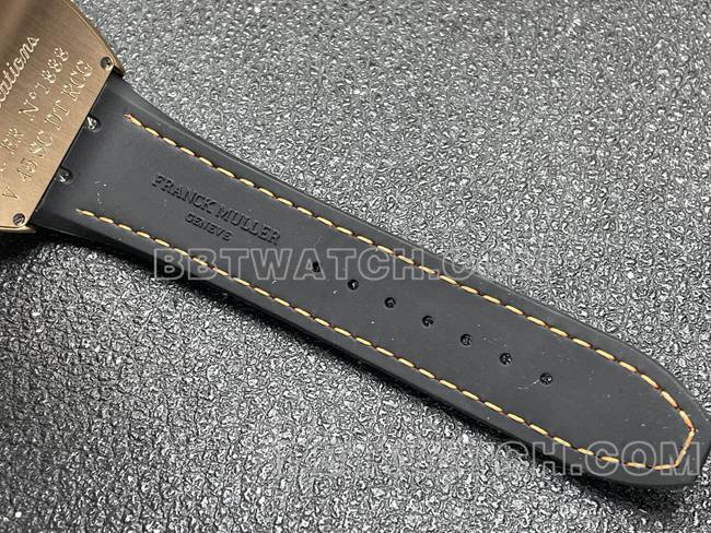 顶级复刻手表V45法兰克穆勒ABF厂钻盘金钻壳皮革表带表带实拍图