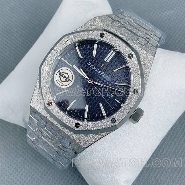 1:1复刻手表皇家橡树APS厂爱彼蓝盘霜金15410正面实拍图