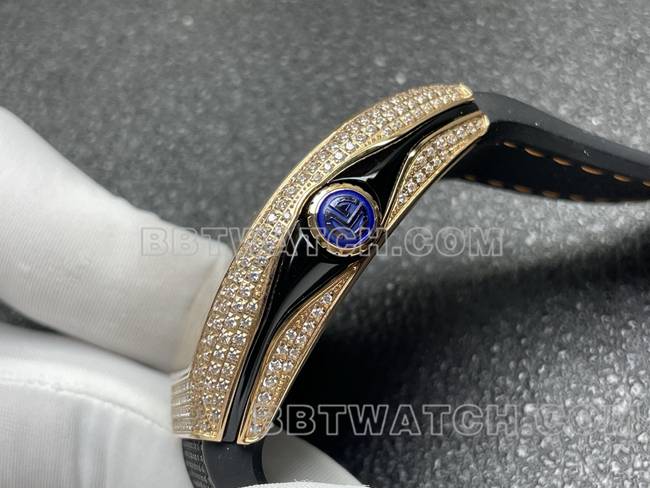 顶级复刻手表V45法兰克穆勒ABF厂钻盘金钻壳皮革表带正面实拍图