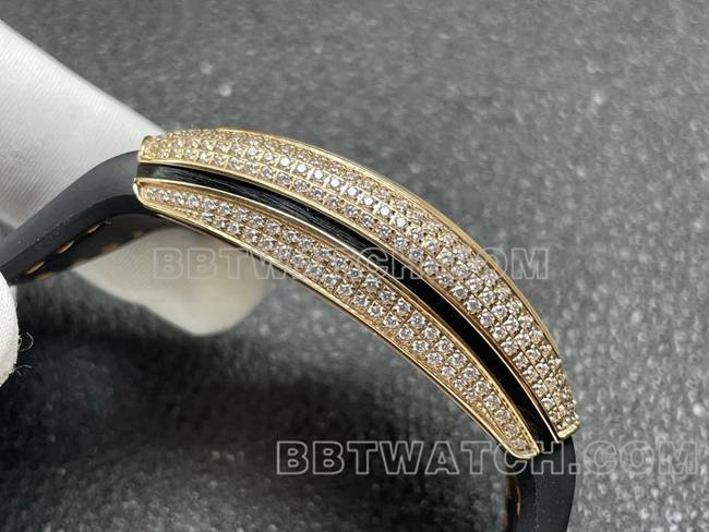 顶级复刻手表V45法兰克穆勒ABF厂钻盘金钻壳皮革表带侧面实拍图