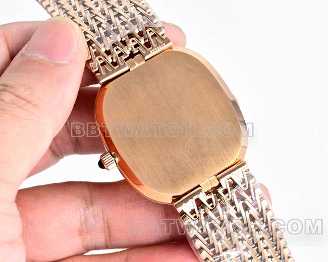 百达翡丽顶级复刻手表GOLDEN ELLIPSE黑盘玫瑰金5738背面实拍图