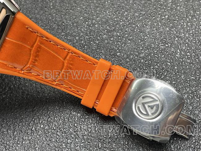 最优复刻手表V45法兰克穆勒ABF厂蓝盘橙色皮革表带表带实拍图