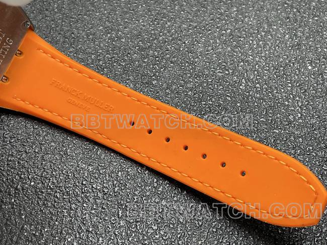 最优复刻手表V45法兰克穆勒ABF厂蓝盘橙色皮革表带表带实拍图