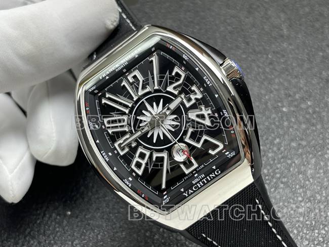 超级克隆手表V45法兰克穆勒ABF厂黑盘皮革表带正面实拍图