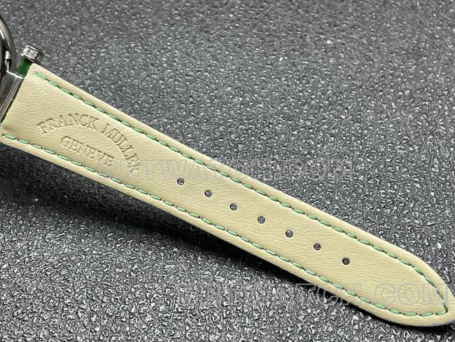 最优复刻手表法兰克穆勒石英ABF厂黑盘钻圈绿色皮革表带表带实拍图