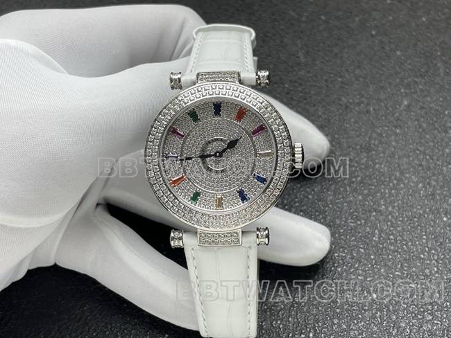 法兰克穆勒最优复刻手表石英ABF厂钻盘钻圈白色皮革表带正面实拍图