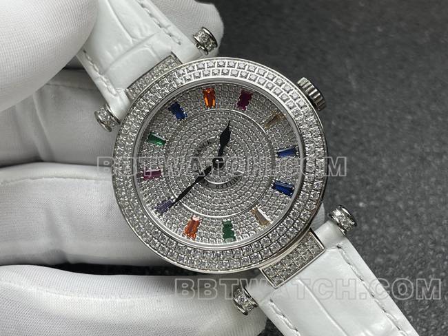 法兰克穆勒最优复刻手表石英ABF厂钻盘钻圈白色皮革表带正面实拍图