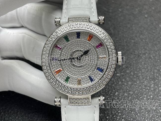 法兰克穆勒最优复刻手表石英ABF厂钻盘钻圈白色皮革表带正面实拍图