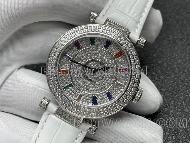 法兰克穆勒最优复刻手表石英ABF厂钻盘钻圈白色皮革表带正面实拍图