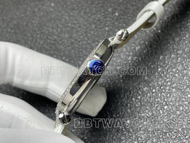 法兰克穆勒最优复刻手表石英ABF厂钻盘钻圈白色皮革表带侧面实拍图