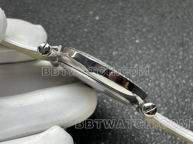 法兰克穆勒最优复刻手表石英ABF厂钻盘钻圈白色皮革表带侧面实拍图