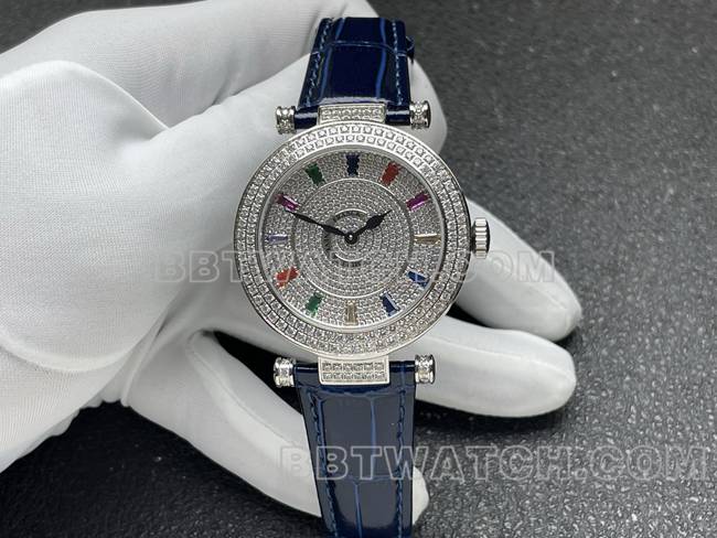 法兰克穆勒1:1复刻手表石英ABF厂钻盘钻圈蓝色皮革表带正面实拍图