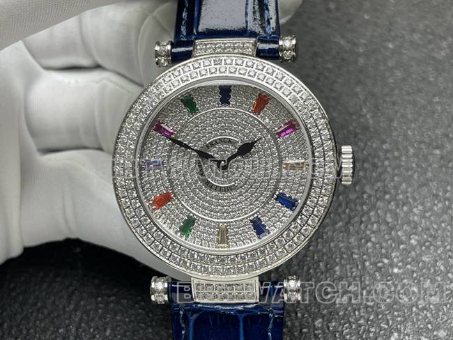 法兰克穆勒1:1复刻手表石英ABF厂钻盘钻圈蓝色皮革表带正面实拍图