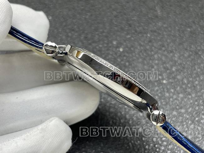 法兰克穆勒1:1复刻手表石英ABF厂钻盘钻圈蓝色皮革表带侧面实拍图