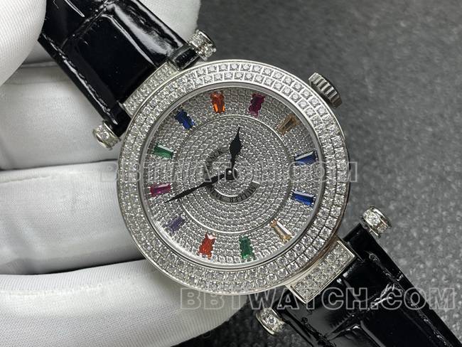 法兰克穆勒超级克隆手表石英ABF厂钻盘钻圈黑色皮革表带正面实拍图