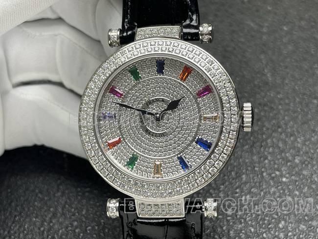 法兰克穆勒超级克隆手表石英ABF厂钻盘钻圈黑色皮革表带正面实拍图