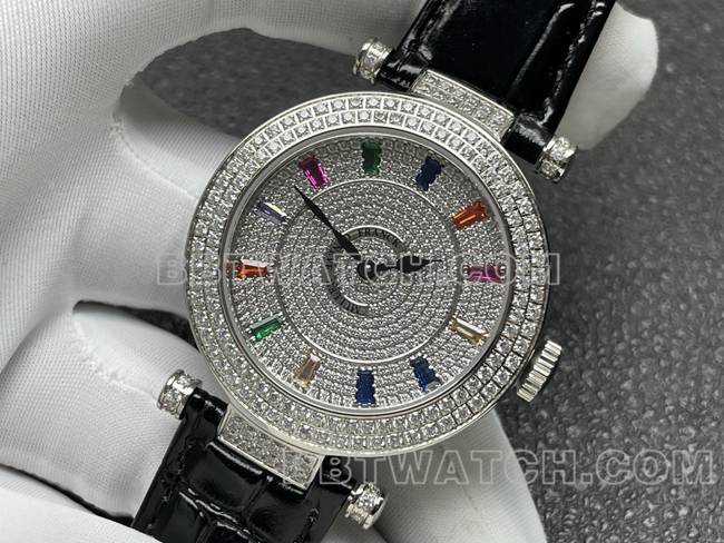 法兰克穆勒超级克隆手表石英ABF厂钻盘钻圈黑色皮革表带正面实拍图