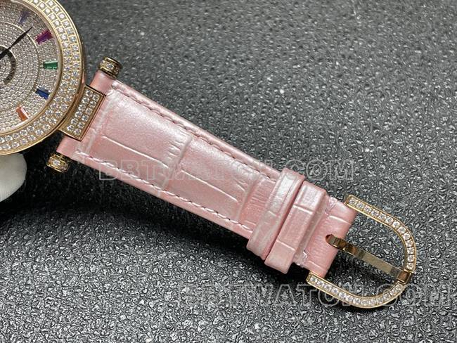 法兰克穆勒石英顶级复刻手表ABF厂钻盘金钻圈粉色皮革表带表带实拍图