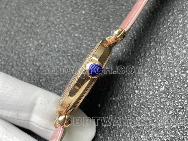 法兰克穆勒石英顶级复刻手表ABF厂钻盘金钻圈粉色皮革表带侧面实拍图