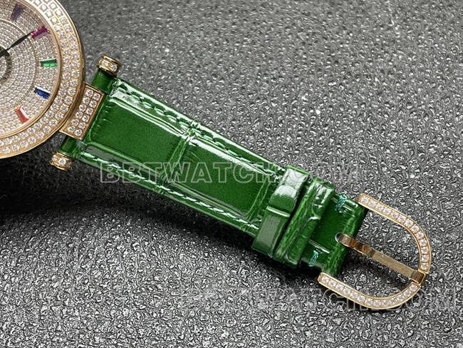 法兰克穆勒石英最优复刻手表ABF厂钻盘金钻圈绿色皮革表带表带实拍图