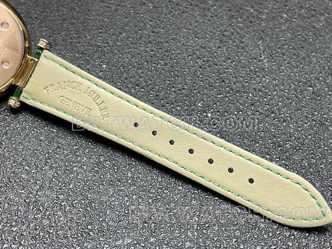 法兰克穆勒石英最优复刻手表ABF厂钻盘金钻圈绿色皮革表带表带实拍图