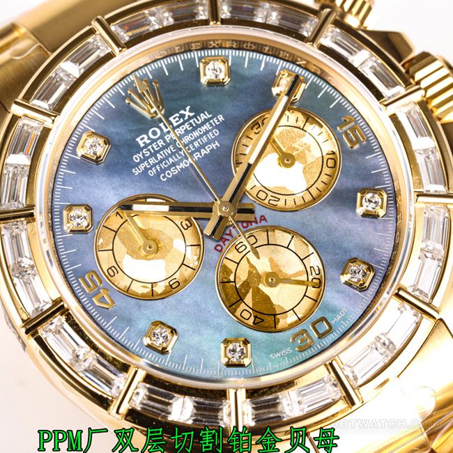 最优复刻手表迪通拿PPM厂劳力士黑色贝母盘4130机械正面实拍图