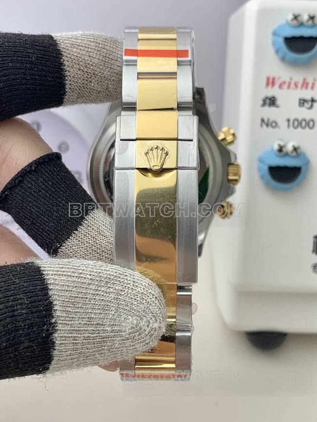 QF厂超级克隆手表迪通拿劳力士黑盘4131机械间金表带表带实拍图