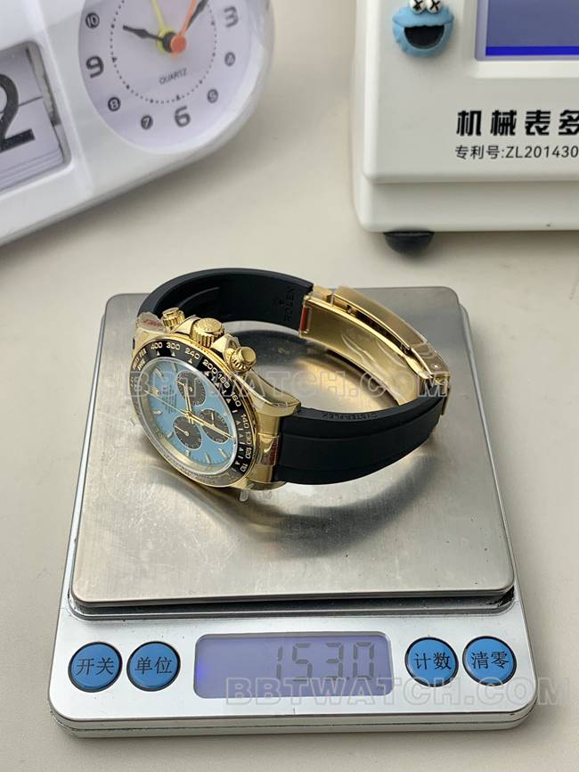 QF厂最优复刻手表迪通拿劳力士蓝盘黄金4131机械重量实拍图