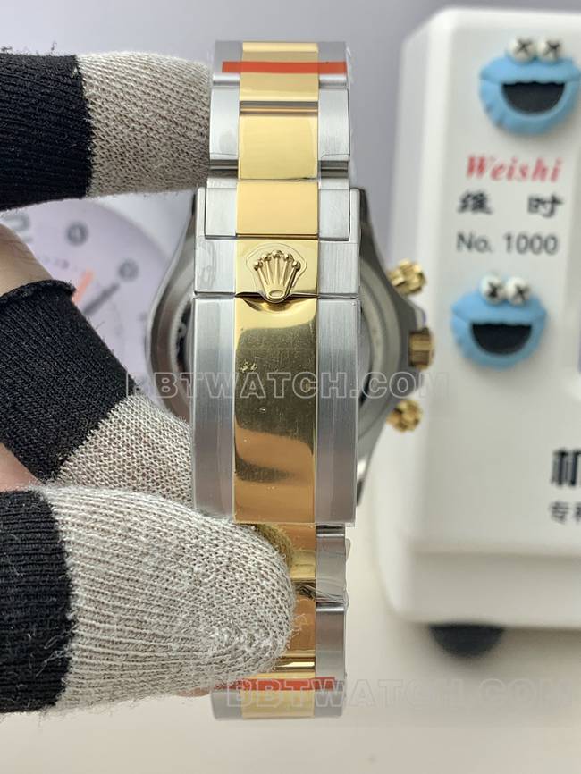 QF厂顶级复刻手表劳力士迪通拿黑盘4131机械间金表带表带实拍图
