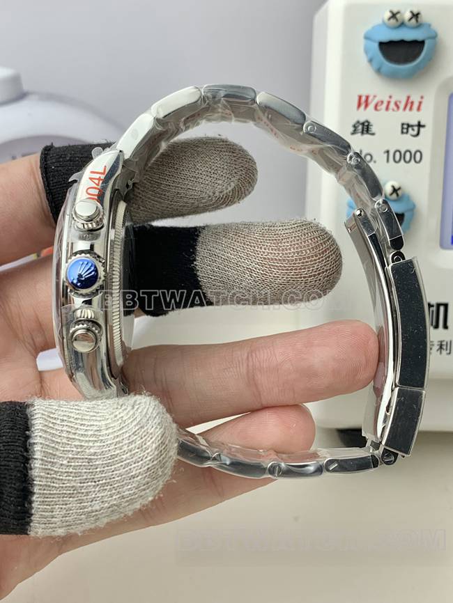 顶级复刻手表劳力士QF厂迪通拿黑盘4131机械侧面实拍图