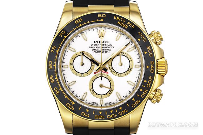 Photos réelles de la face avant de la réplique haut de gamme de la Rolex Daytona à cadran blanc et boîtier en or (référence 4131) de l'usine ZF