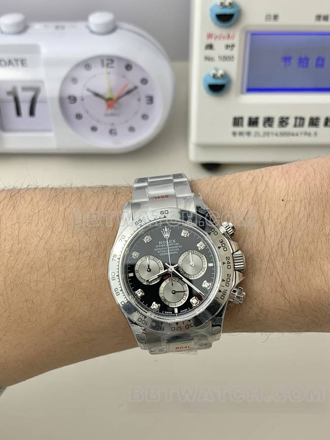 顶级复刻手表劳力士QF厂迪通拿黑盘4131机械佩戴实拍图