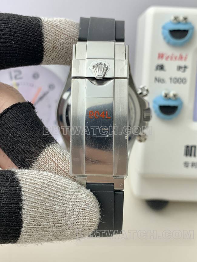 最优复刻手表劳力士QF厂迪通拿黑盘4131机械橡胶表带表带实拍图