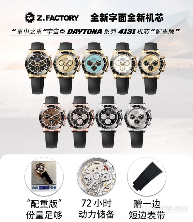 Photos réelles de la face avant de la réplique haut de gamme de la Rolex Daytona à cadran blanc et boîtier en or (référence 4131) de l'usine ZF