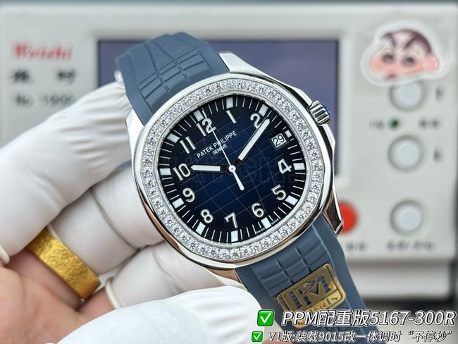 百达翡丽PPM厂最优复刻手表Aquanaut蓝盘钻圈5167正面实拍图