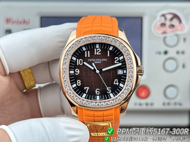 百达翡丽PPM厂1:1复刻手表Aquanaut深棕盘钻圈5167正面实拍图