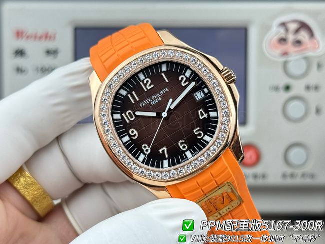 百达翡丽PPM厂1:1复刻手表Aquanaut深棕盘钻圈5167正面实拍图