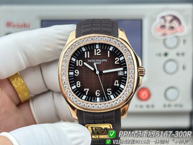 百达翡丽PPM厂超级克隆手表Aquanaut深棕盘钻圈5167正面实拍图